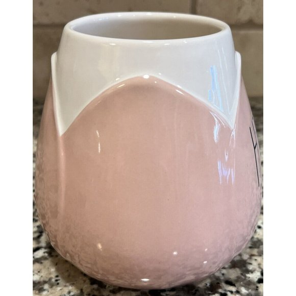 NEW RAE DUNN  Pink/White "HELLO SPRING" Mug Green Handle TULIP FLOWER 2023 - Picture 4 of 5